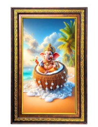 Lord Ganesha Digital Golden Balck Color Photo Frame | Hindu Religious Wall Decor | 18x24 Inches - Inspirational Wall Art For Office, Home Decor - Ideal Spiritual Gift (F16814)