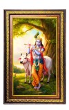 Lord Krishna Digital Golden Balck Color Photo Frame | Hindu Religious Wall Decor | 18x24 Inches - Inspirational Wall Art For Office, Home Decor - Ideal Spiritual Gift (F16546)
