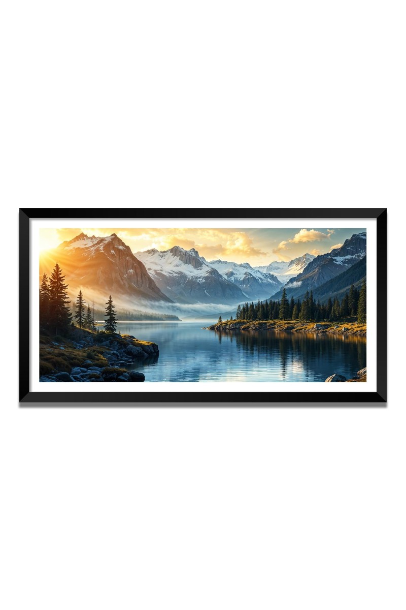 Nature Landscape Floating Frame Scenery Digital Print - (I5541) - 24x48 inch Modern Nature Wall Art for Living Room, Bedroom, Office, Hotels, Drawing Room