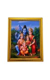 Shiva Parvati Family Photo Frame with Lord Ganesha & Kartikeya &ndash; Golden Decorative Religious Wall Art Frame for Home Temple, Living Room & Office | HD Printed Divine Hindu God Poster with Premium Frame