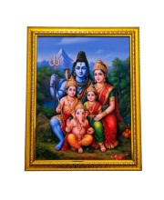 Shiva Parvati Family Photo Frame with Lord Ganesha & Kartikeya &ndash; Golden Decorative Religious Wall Art Frame for Home Temple, Living Room & Office | HD Printed Divine Hindu God Poster with Premium Frame