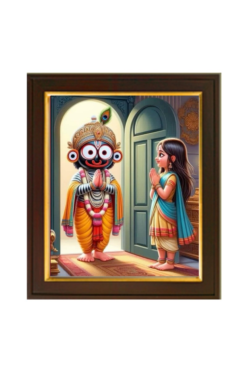 Hitech Sales | Traditional Indian Art: Lord Jagannath with Devotee - Framed Wall Art for Home Decoration And Gifting Size: 10x12 inch.