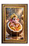 Lord Ganesha Digital Golden Balck Color Photo Frame | Hindu Religious Wall Decor | 10x16 Inches - Inspirational Wall Art For Office, Home Decor - Ideal Spiritual Gift (F16812)