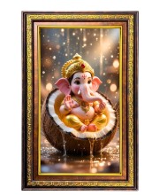 Lord Ganesha Digital Golden Balck Color Photo Frame | Hindu Religious Wall Decor | 10x16 Inches - Inspirational Wall Art For Office, Home Decor - Ideal Spiritual Gift (F16812)