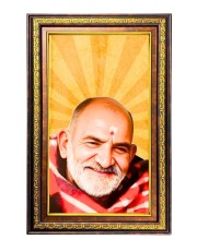 Neem Karoli Baba Digital Golden Balck Color Photo Frame | Hindu Religious Wall Decor | 12x18 Inches - Inspirational Wall Art For Office, Home Decor - Ideal Spiritual Gift (F16623)