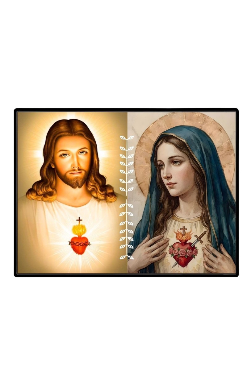 Jesus And Immaculate Heart Of Mary Laminated Photo - 7x9 Inches, Divine Blessings For Home & Office And Temple Decoration (F16179)