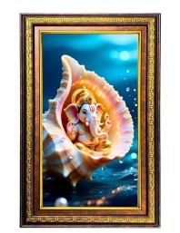 Lord Ganesha Digital Golden Balck Color Photo Frame | Hindu Religious Wall Decor | 12x18 Inches - Inspirational Wall Art For Office, Home Decor - Ideal Spiritual Gift (F16811)