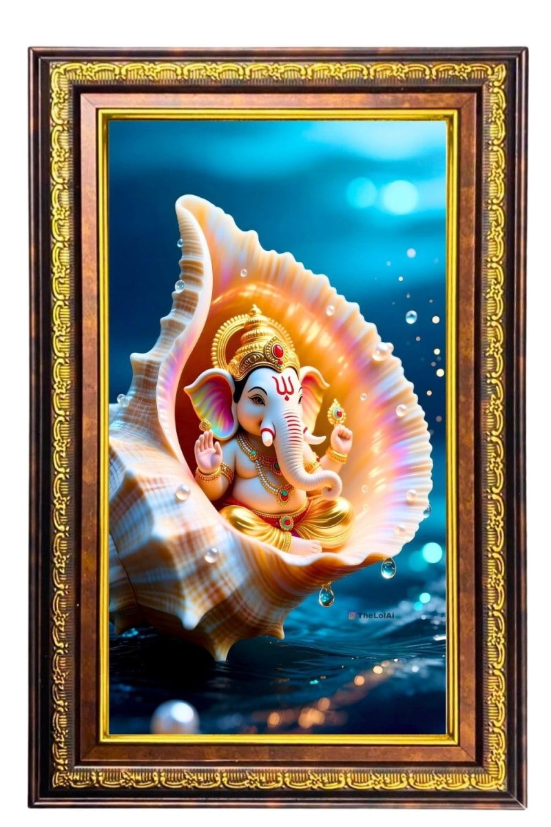 Lord Ganesha Digital Golden Balck Color Photo Frame | Hindu Religious Wall Decor | 12x18 Inches - Inspirational Wall Art For Office, Home Decor - Ideal Spiritual Gift (F16811)