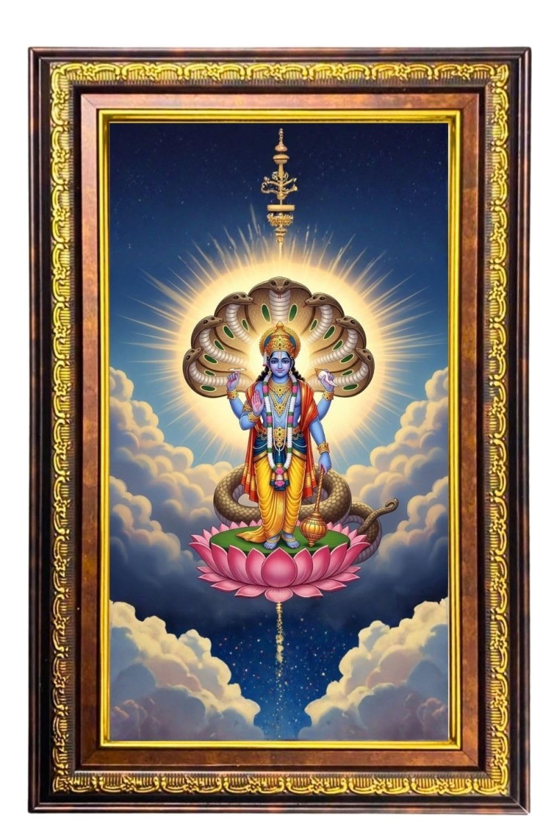 Lord Vishnu Digital Golden Balck Color Photo Frame | Hindu Religious Wall Decor | 18x24 Inches - Inspirational Wall Art For Office, Home Decor - Ideal Spiritual Gift (F16870)