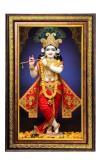 Lord Krishna Digital Golden Balck Color Photo Frame | Hindu Religious Wall Decor | 18x24 Inches - Inspirational Wall Art For Office, Home Decor - Ideal Spiritual Gift (F16653)