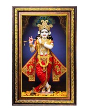 Lord Krishna Digital Golden Balck Color Photo Frame | Hindu Religious Wall Decor | 18x24 Inches - Inspirational Wall Art For Office, Home Decor - Ideal Spiritual Gift (F16653)