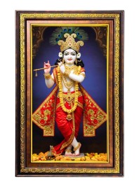Lord Krishna Digital Golden Balck Color Photo Frame | Hindu Religious Wall Decor | 16x22 Inches - Inspirational Wall Art For Office, Home Decor - Ideal Spiritual Gift (F16653)