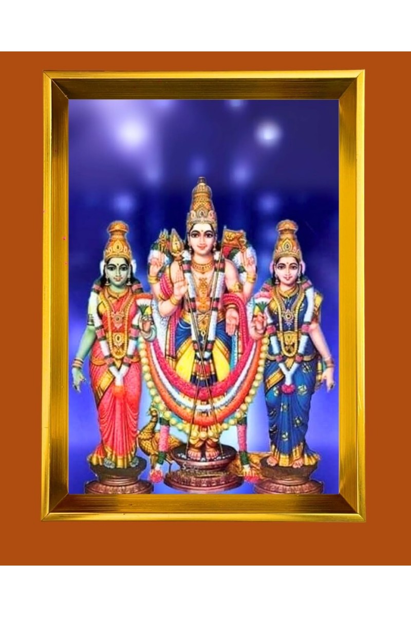 Lord Murugan,Valli And Deivanai Golden Photo Frame - 18x22 Inches | Elegant Wooden Frame For Home, Office & Temple Decoration | Spiritual Wall & Table Decor And Gift Item (F9898)