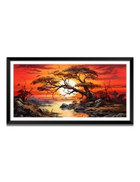 Nature Landscape Floating Frame Scenery Digital Print - (I5659) - 18x36 inch Modern Nature Wall Art for Living Room, Bedroom, Office, Hotels, Drawing Room