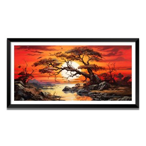 Nature Landscape Floating Frame Scenery Digital Print - (I5659) - 24x48 inch Modern Nature Wall Art for Living Room, Bedroom, Office, Hotels, Drawing Room