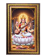 Goddess Saraswathi Digital Golden Balck Color Photo Frame | Hindu Religious Wall Decor | 10x16 Inches - Inspirational Wall Art For Office, Home Decor - Ideal Spiritual Gift (F16667)
