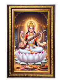 Goddess Saraswathi Digital Golden Balck Color Photo Frame | Hindu Religious Wall Decor | 10x16 Inches - Inspirational Wall Art For Office, Home Decor - Ideal Spiritual Gift (F16667)