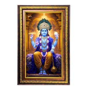 Lord Vishnu Digital Golden Balck Color Photo Frame | Hindu Religious Wall Decor | 10x16 Inches - Inspirational Wall Art For Office, Home Decor - Ideal Spiritual Gift (F16864)
