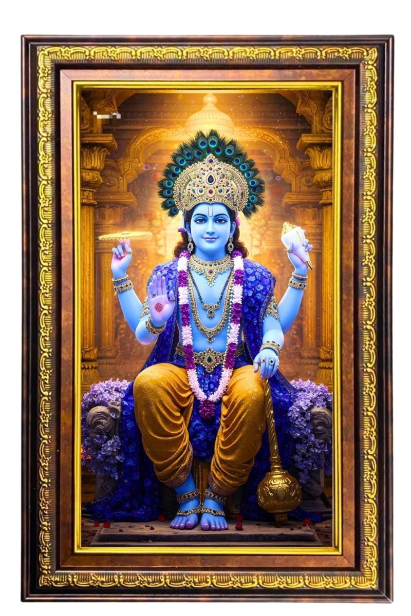 Lord Vishnu Digital Golden Balck Color Photo Frame | Hindu Religious Wall Decor | 18x24 Inches - Inspirational Wall Art For Office, Home Decor - Ideal Spiritual Gift (F16864)