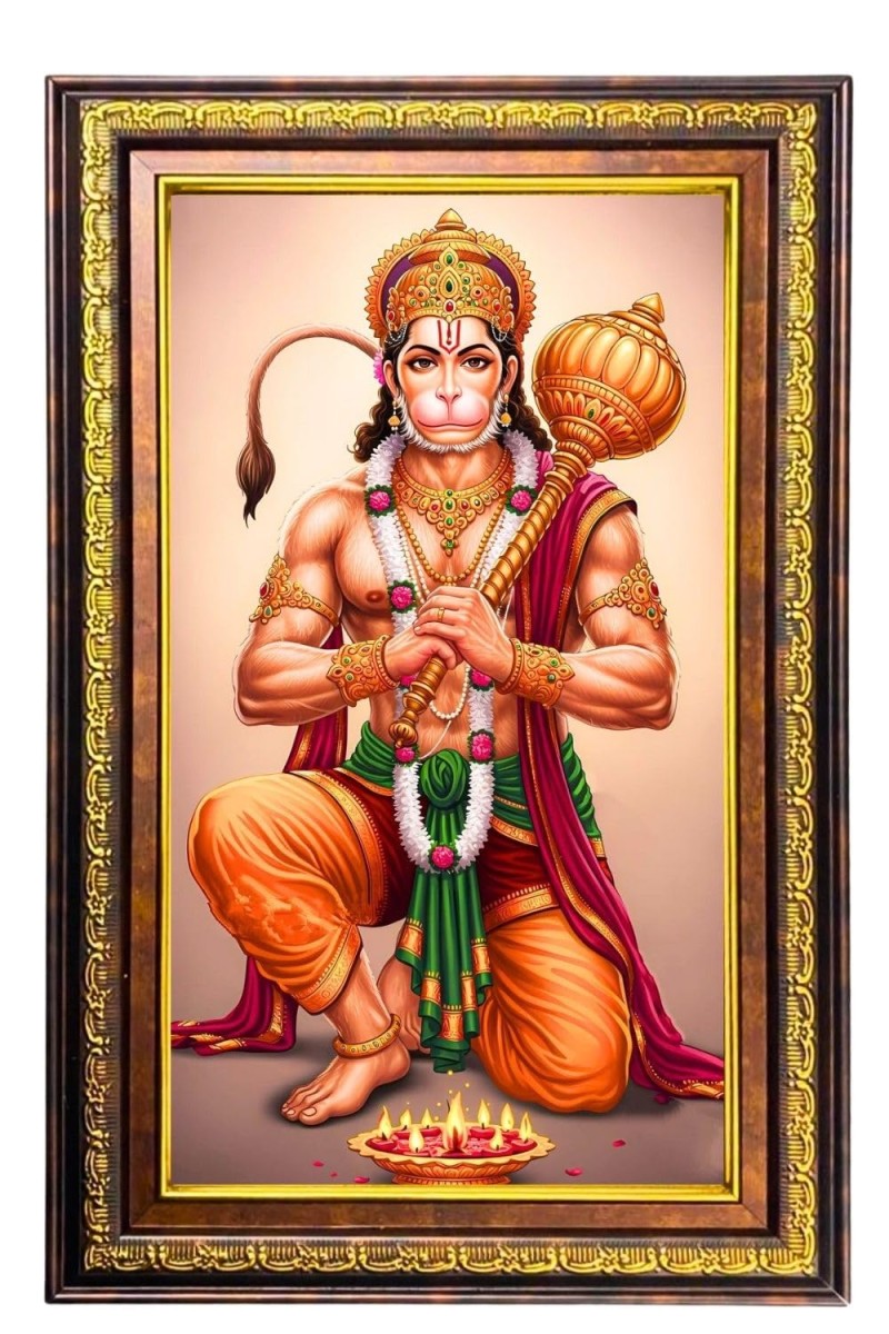 Lord Hanuman Digital Golden Balck Color Photo Frame | Hindu Religious Wall Decor | 10x16 Inches - Inspirational Wall Art For Office, Home Decor - Ideal Spiritual Gift (F16562)