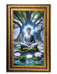 Serene Buddha Digital Golden Balck Color Photo Frame | Hindu Religious Wall Decor | 18x24 Inches - Inspirational Wall Art For Office, Home Decor - Ideal Spiritual Gift (F16656)