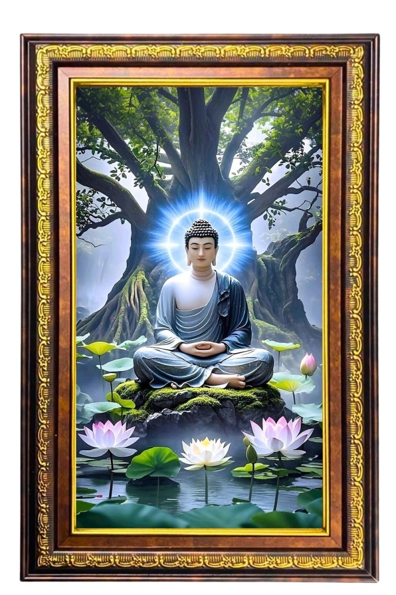 Serene Buddha Digital Golden Balck Color Photo Frame | Hindu Religious Wall Decor | 16x22 Inches - Inspirational Wall Art For Office, Home Decor - Ideal Spiritual Gift (F16656)