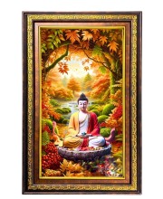 Serene Buddha Digital Golden Balck Color Photo Frame | Hindu Religious Wall Decor | 14x20 Inches - Inspirational Wall Art For Office, Home Decor - Ideal Spiritual Gift (F16842)