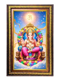 Lord Ganesha Digital Golden Balck Color Photo Frame | Hindu Religious Wall Decor | 18x24 Inches - Inspirational Wall Art For Office, Home Decor - Ideal Spiritual Gift (F16810)