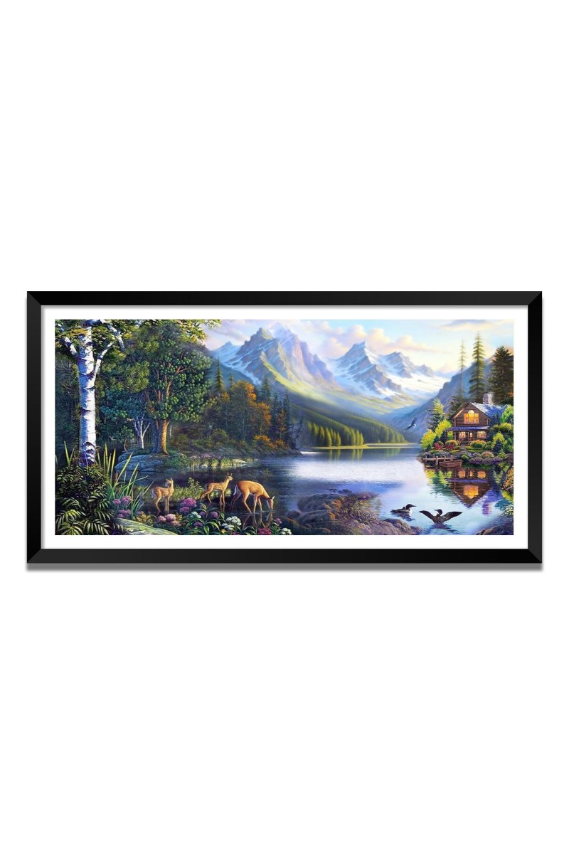 Nature Landscape Floating Frame Scenery Digital Print - (I5581) - 24x48 inch Modern Nature Wall Art for Living Room, Bedroom, Office, Hotels, Drawing Room