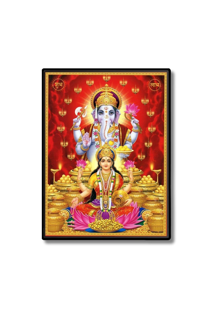 Lakshmi & Ganesh Laminated Photo - 5x7 Inches, Divine Blessings for Home & Office and Temple Decoration