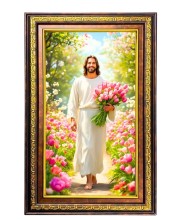 Lord Jesus Digital Golden Balck Color Photo Frame | Hindu Religious Wall Decor | 10x16 Inches - Inspirational Wall Art For Office, Home Decor - Ideal Spiritual Gift (F16738)