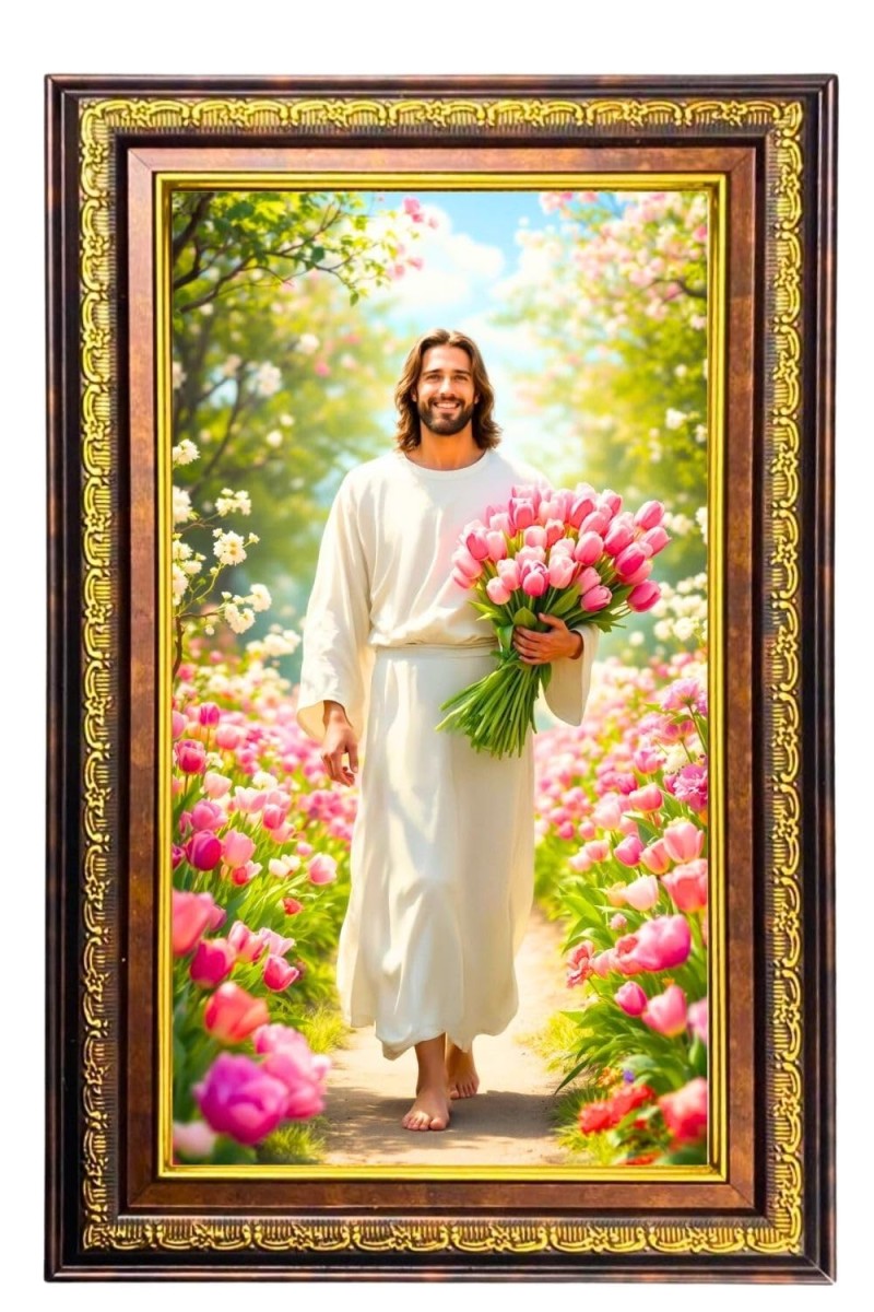 Lord Jesus Digital Golden Balck Color Photo Frame | Hindu Religious Wall Decor | 10x16 Inches - Inspirational Wall Art For Office, Home Decor - Ideal Spiritual Gift (F16738)