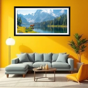 Nature Landscape Floating Frame Scenery Digital Print - (I5550) - 12x24 inch Modern Nature Wall Art for Living Room, Bedroom, Office, Hotels, Drawing Room