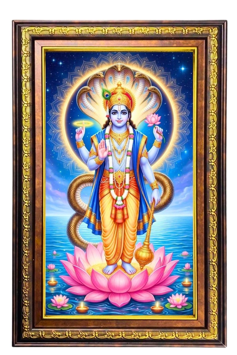 Lord Vishnu Digital Golden Balck Color Photo Frame | Hindu Religious Wall Decor | 12x18 Inches - Inspirational Wall Art For Office, Home Decor - Ideal Spiritual Gift (F16652)