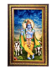 Lord Krishna Digital Golden Balck Color Photo Frame | Hindu Religious Wall Decor | 18x24 Inches - Inspirational Wall Art For Office, Home Decor - Ideal Spiritual Gift (F16514)