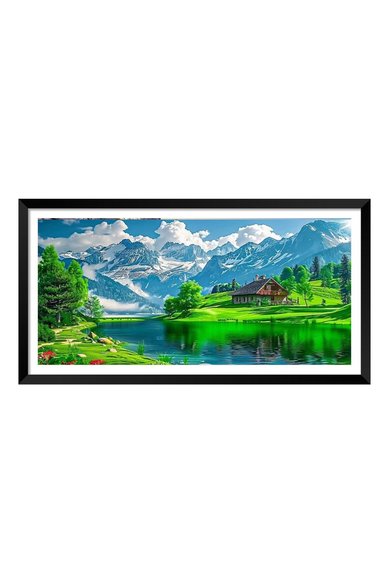 Nature Landscape Floating Frame Scenery Digital Print - (I5930) - 18x36 inch Modern Nature Wall Art for Living Room, Bedroom, Office, Hotels, Drawing Room