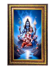 Lord Shiva And Parvathi And Ganesha Digital Golden Balck Color Photo Frame | Hindu Religious Wall Decor | 10x16 Inches - Inspirational Wall Art For Office, Home Decor - Ideal Spiritual Gift (F16578)