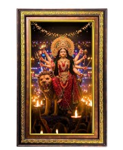 Goddess Durga Digital Golden Balck Color Photo Frame | Hindu Religious Wall Decor | 18x24 Inches - Inspirational Wall Art For Office, Home Decor - Ideal Spiritual Gift (F16903)