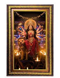 Goddess Durga Digital Golden Balck Color Photo Frame | Hindu Religious Wall Decor | 18x24 Inches - Inspirational Wall Art For Office, Home Decor - Ideal Spiritual Gift (F16903)
