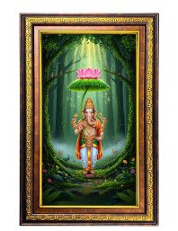 Lord Ganesha Digital Golden Balck Color Photo Frame | Hindu Religious Wall Decor | 16x22 Inches - Inspirational Wall Art For Office, Home Decor - Ideal Spiritual Gift (F16957)