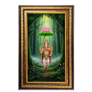Lord Ganesha Digital Golden Balck Color Photo Frame | Hindu Religious Wall Decor | 16x22 Inches - Inspirational Wall Art For Office, Home Decor - Ideal Spiritual Gift (F16957)