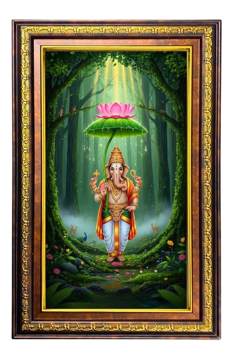 Lord Ganesha Digital Golden Balck Color Photo Frame | Hindu Religious Wall Decor | 10x16 Inches - Inspirational Wall Art For Office, Home Decor - Ideal Spiritual Gift (F16957)