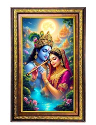 Lord Krishna And Radha Digital Golden Balck Color Photo Frame | Hindu Religious Wall Decor | 14x20 Inches - Inspirational Wall Art For Office, Home Decor - Ideal Spiritual Gift (F16835)