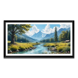 Nature Landscape Floating Frame Scenery Digital Print - (I5716) - 12x24 inch Modern Nature Wall Art for Living Room, Bedroom, Office, Hotels, Drawing Room