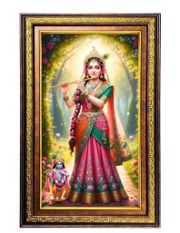 Beautiful Radha Digital Golden Balck Color Photo Frame | Hindu Religious Wall Decor | 10x16 Inches - Inspirational Wall Art For Office, Home Decor - Ideal Spiritual Gift (F16532)