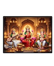 Lord Ganesha Maa Laxmi Saraswati Laminated Photo - 7x9 Inches, Divine Blessings For Home & Office And Temple Decoration (F16107)