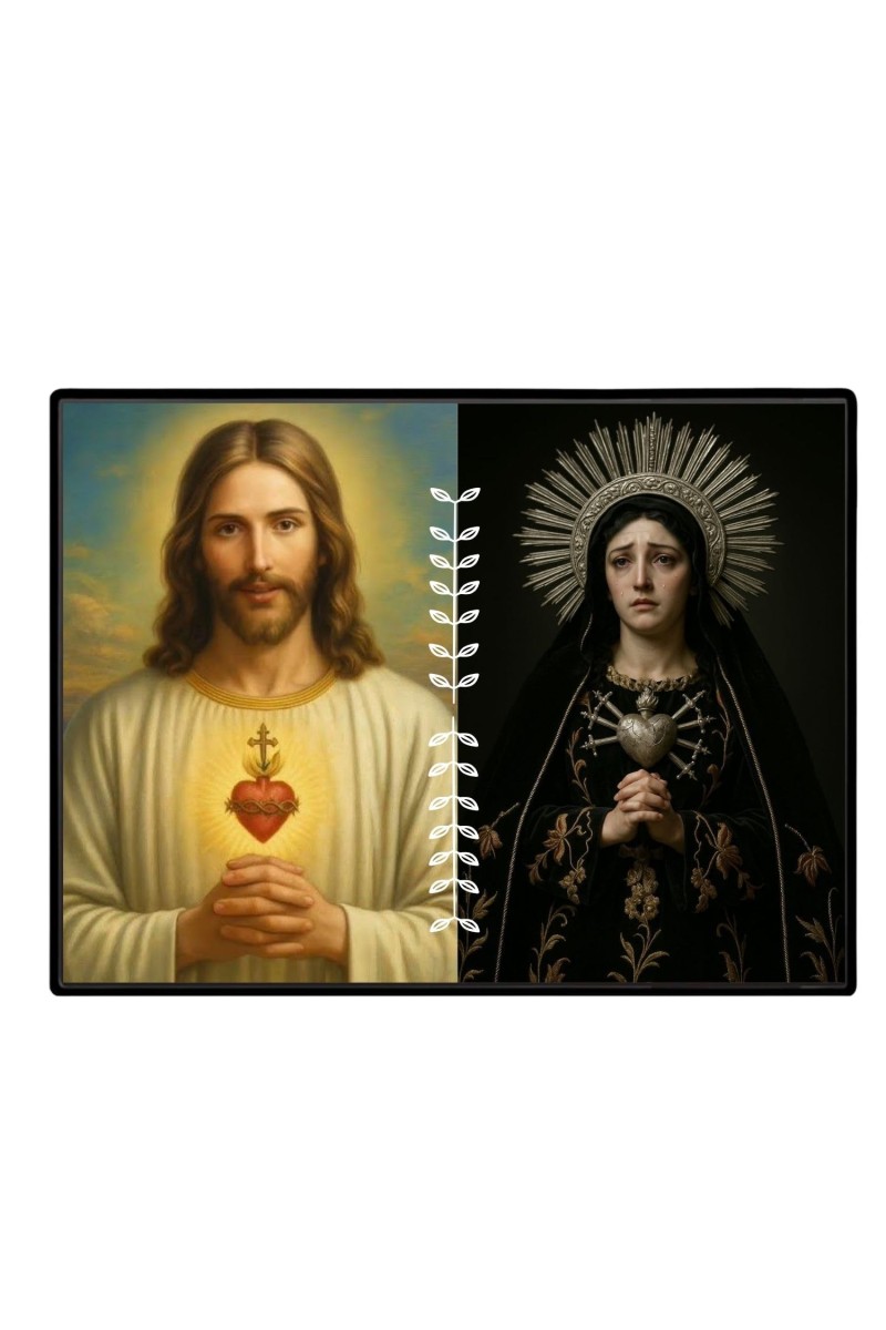 Jesus And Immaculate Heart Of Mary Laminated Photo - 5x7 Inches, Divine Blessings For Home & Office And Temple Decoration (F16180)