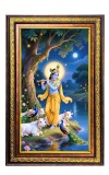 Lord Krishna Digital Golden Balck Color Photo Frame | Hindu Religious Wall Decor | 18x24 Inches - Inspirational Wall Art For Office, Home Decor - Ideal Spiritual Gift (F16480)
