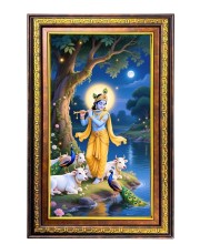 Lord Krishna Digital Golden Balck Color Photo Frame | Hindu Religious Wall Decor | 18x24 Inches - Inspirational Wall Art For Office, Home Decor - Ideal Spiritual Gift (F16480)