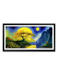 Nature Landscape Floating Frame Scenery Digital Print - (I5586) - 18x36 inch Modern Nature Wall Art for Living Room, Bedroom, Office, Hotels, Drawing Room